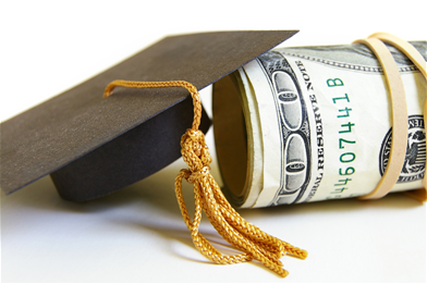 saving for college - picture of money with graduation cap and tassel